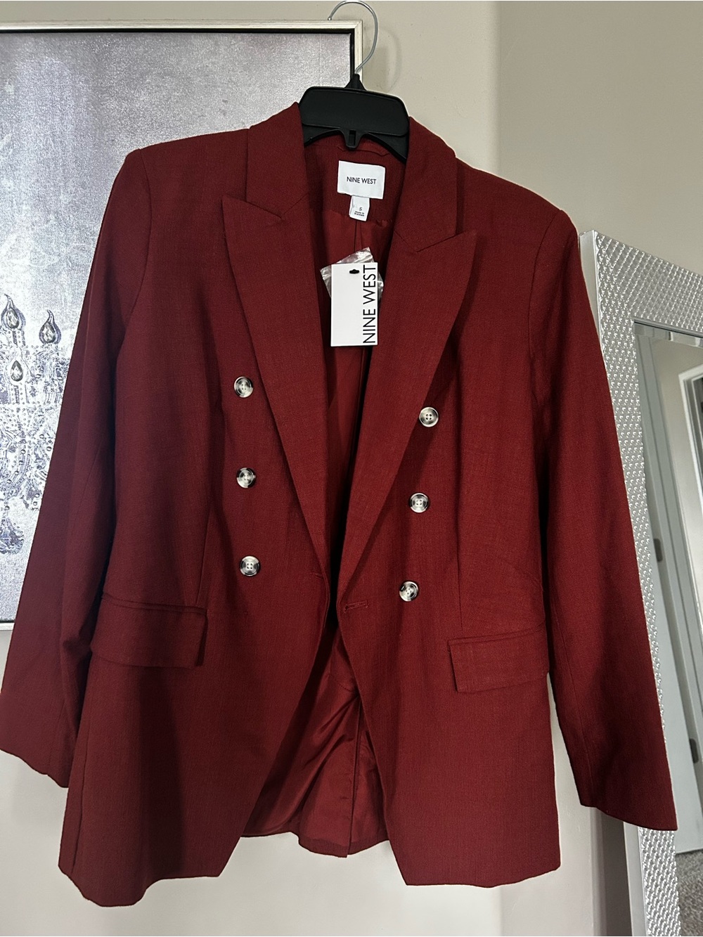 Nine West Brick Red Double-Breasted Blazer